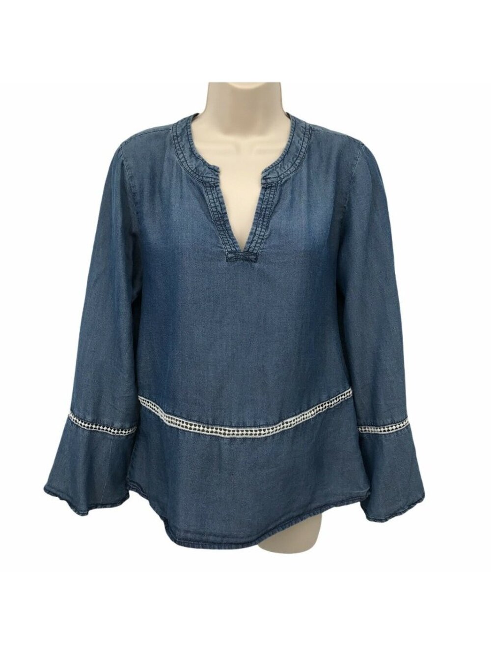 Time And Tru Womens Dark Wash Lyocell Bell Sleeve Top Size S